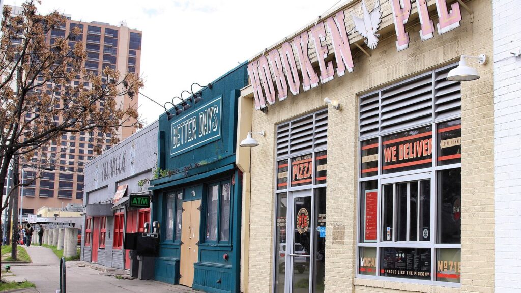 Storefront bars and clubs along Red River Street in downtown Austin